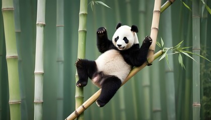 A Giant Panda Climbing A Bamboo Scaffold Upscaled 5