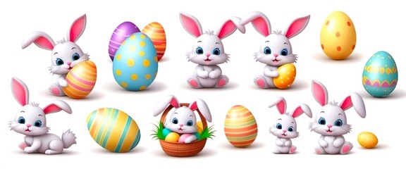 easter bunny with eggs - obrazy, fototapety, plakaty