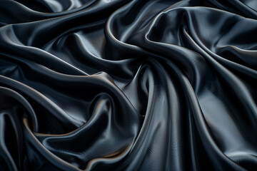 Luxurious of smooth black silk or satin fabric texture background  - obrazy, fototapety, plakaty