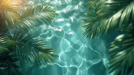 Fototapeta na wymiar Poll water with tropical leaves. Abstract texture background.