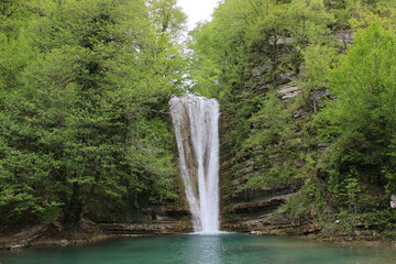 Waterfall in the forest.Beautiful landscape of the waterfall of Tatlica Erfelek district, Sinop, in...