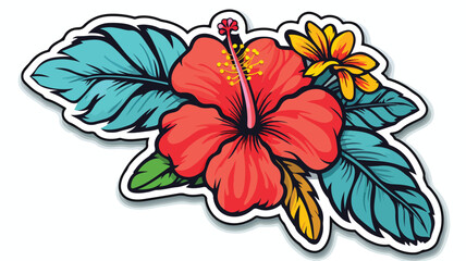 Doodle sticker with tropical summer flower flat vec