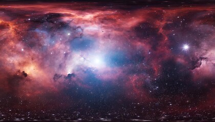 360 degree interstellar cloud of dust and gas space background with nebula and stars glowing nebula environment 360d hdri map equirectangular projection spherical panorama 3d illustration - obrazy, fototapety, plakaty