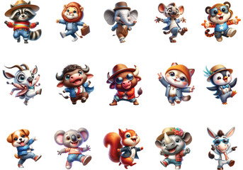 Watercolor Cute Funny Animals Clipart Bundle