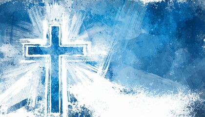 grungy abstract blue and white christian themed background with a cross