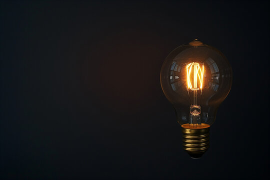 A simple image of a single light bulb glowing against a dark, empty background