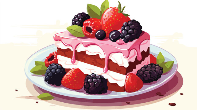 Cake with berries vector illustration tasty food de