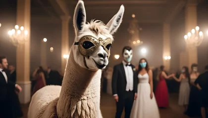 Cercles muraux Lama A Llama At A Masquerade Ball Wearing A Mask Upscaled 4