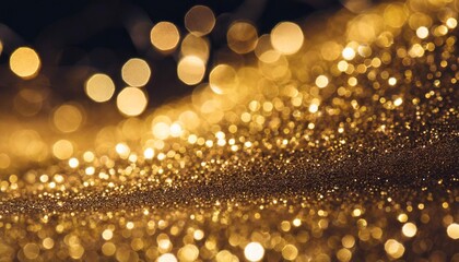 abstract background gold color champagne bokeh glitter lights on a black background