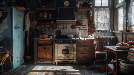 rooster in the old kitchen