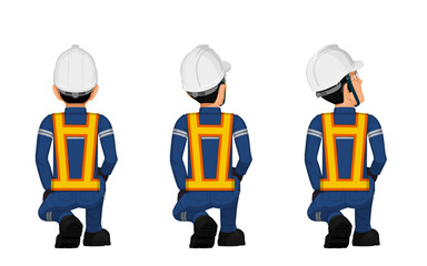 set of workers are looking something at high