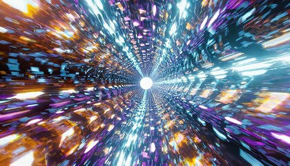 abstract futuristic speed lights tunnel time warp traveling in space background 3d rendering
