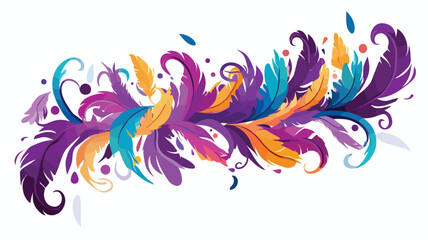 Card with feathers in Mardi Gras colors. flat vecto