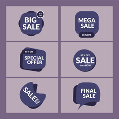 Shopping sales and discounts promotional purplel abels  vector set