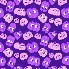 Fototapeta premium Halloween pumpkins seamless monsters pattern for wrapping paper and fabrics and linens and kids