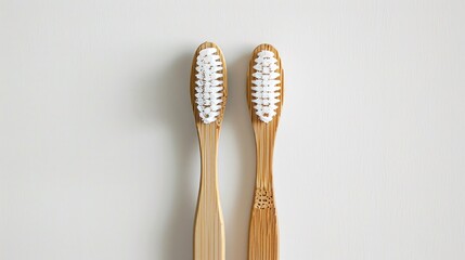 Two Bamboo toothbrushes on white background. Dental care