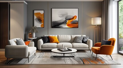 Abstract Frame: Elevating Modern Interior Design in Stylish Living Rooms - 3D Rendered Illustration