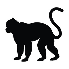 black silhouette of a gibbon on white