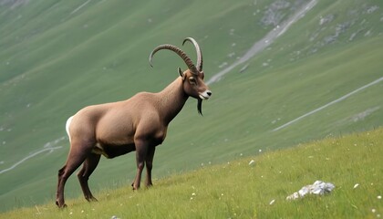An Ibex Standing Tall Amidst Alpine Meadows Upscaled 2