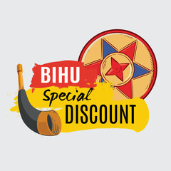 Happy Bihu sale tag or bihu offer sale label tag for retail businesses. Bihu mega sale offer festival logo unit with japi and pepa icon, Label, Web Header, Vector, illustration, Tag
