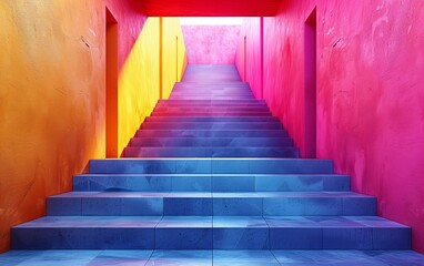 Fototapeta na wymiar 3d rendering of colorful ancient city with stairs and walls. minimalist, pink yellow color scheme