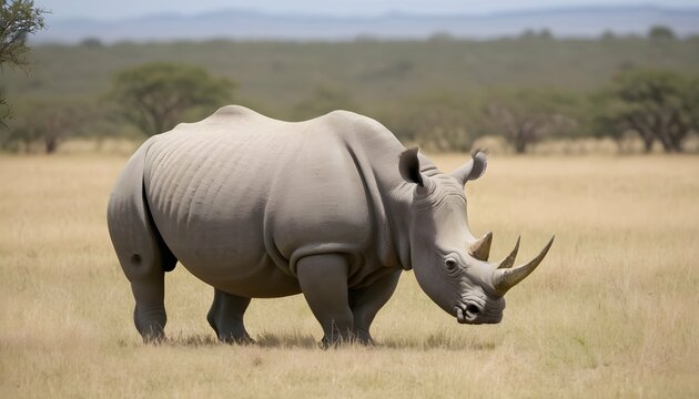 A Rhinoceros Grazing In A Savanna Upscaled 2