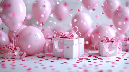 Party Perfection: Pink Balloons, Gift Boxes, and Confetti for a Celebration to Remember - 3D Render