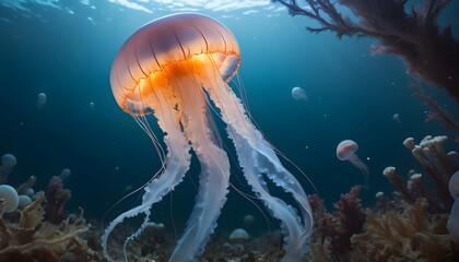 Fototapeta na wymiar A Jellyfish In A Sea Of Twinkling Marine Life Upscaled 9