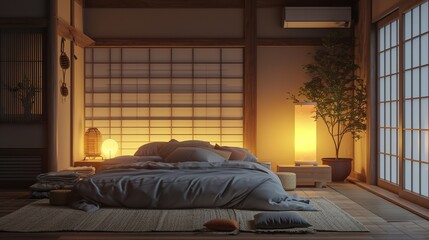 Japandi Cozy Bedroom Cozy bedroom with a low bed warm
