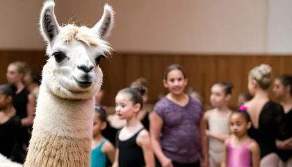 Deurstickers A Llama At A Ballet Recital Watching Dancers Upscaled 2 © Raina