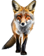Fototapeta premium red fox vulpes, walking pose isolated on white transparent background with clipping path, for printing and web page design, sticker, png transparent.