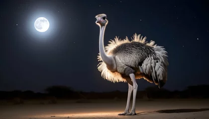 Deurstickers An Ostrich With Its Feathers Shimmering In The Moo Upscaled 2 © Raina