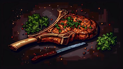 meat illustration for cafe, meat restaurant, signboard for diner