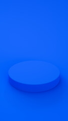 Blue 3d empty pedestal. Presentation commercial product, blue vertical scene. 3d rendering illustration not AI