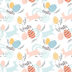 Fototapete Happy Easter egg concept. Bunny with Easter egg seamless pattern for fabric textile wallpaper gift wrapping paper. © teerawat