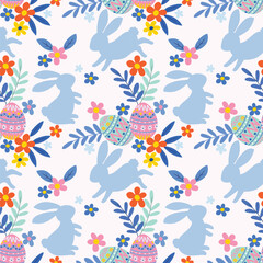 Fototapeta na wymiar Happy Easter egg concept. Bunny with Easter egg and flowers seamless pattern for fabric textile wallpaper gift wrapping paper.