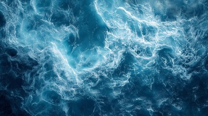 Blue ocean water texture background. Turquoise foam pattern - obrazy, fototapety, plakaty