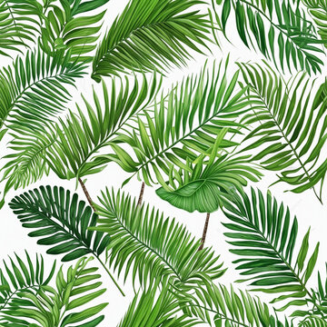 leaf palm, collection of green leaves pattern isolated on white background	
