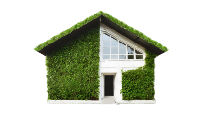 wooden house with grass isolated on white transparent background, for printing and web page, banner design, sticker, png transparent.
