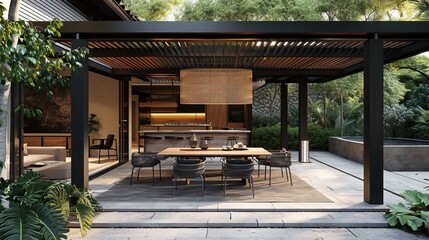 Japandi Outdoor Dining Elegance Outdoor dining area with