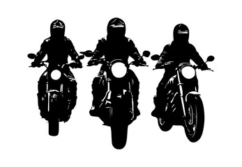set of motorbike rider silhouettes on isolated background