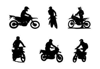 set of motorbike rider silhouettes on isolated background