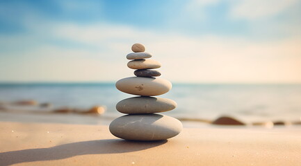 a rock stack on a beach, Generative AI