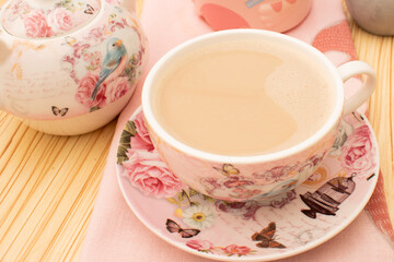 cup, tea, coffee, drink, white, breakfast, beverage, saucer, food, porcelain, table, china, plate, cafe, spoon, hot, mug, sweet, dessert, flower, teapot, antique, tea cup, teacup, isolated