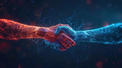 Panoramic Teamwork,empathy,partnership and Social connection in business join hand together concept. Generative AI