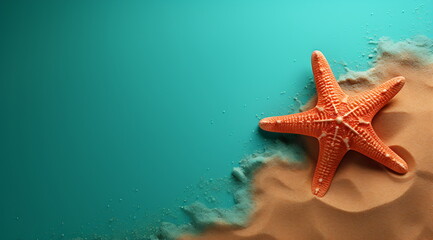 Fototapeta na wymiar Starfish on the sand in a beach. Generative AI