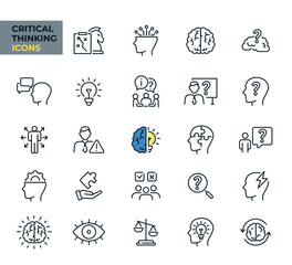 Critical thinking web icons in line style. Facts, think, analyzing, rational, collection. Vector illustration