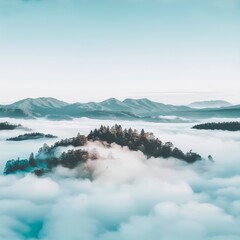 a small island in the middle of a sea of clouds in the middle of a mountain range in the middle of the day.