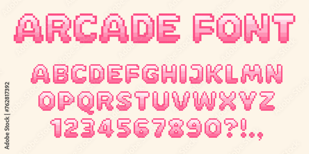 Fototapete pixel video game font. 8-bit symbols. isolated vector letters and numbers. oldschool retro nostalgic