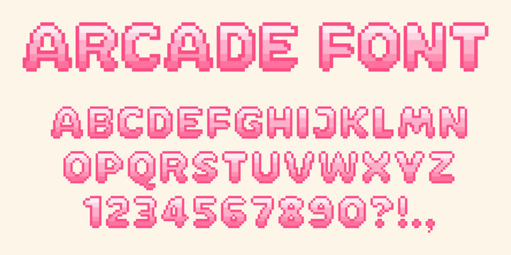 Pixel video game font. 8-bit symbols. Isolated Vector Letters And Numbers. Oldschool retro nostalgic typeface.